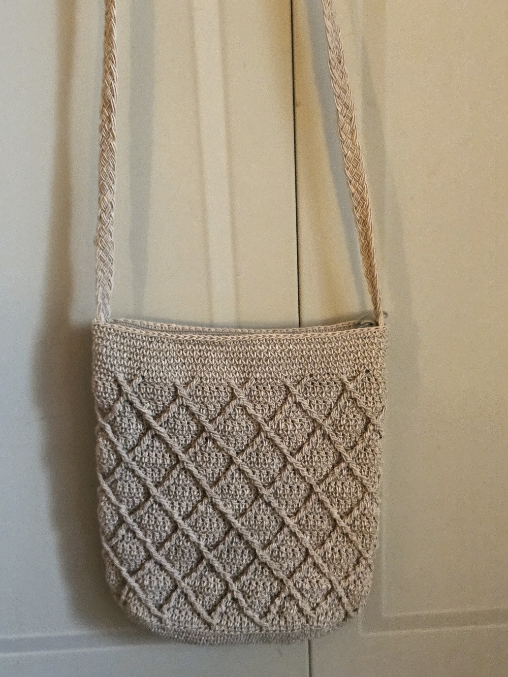 Kathy Lee Beige Crochet Crossbody Bag - Classic Handwoven Shoulder Bag